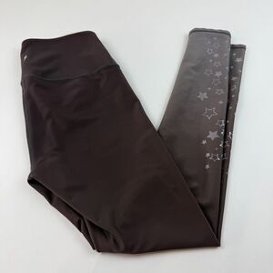 Electric Yoga Womens High Rise Leggings Medium Brown Metallic Silver Stars